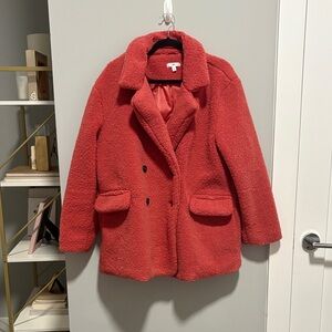 BP Vibrant Red Fleece Pea Coat Fuzzy Jacket